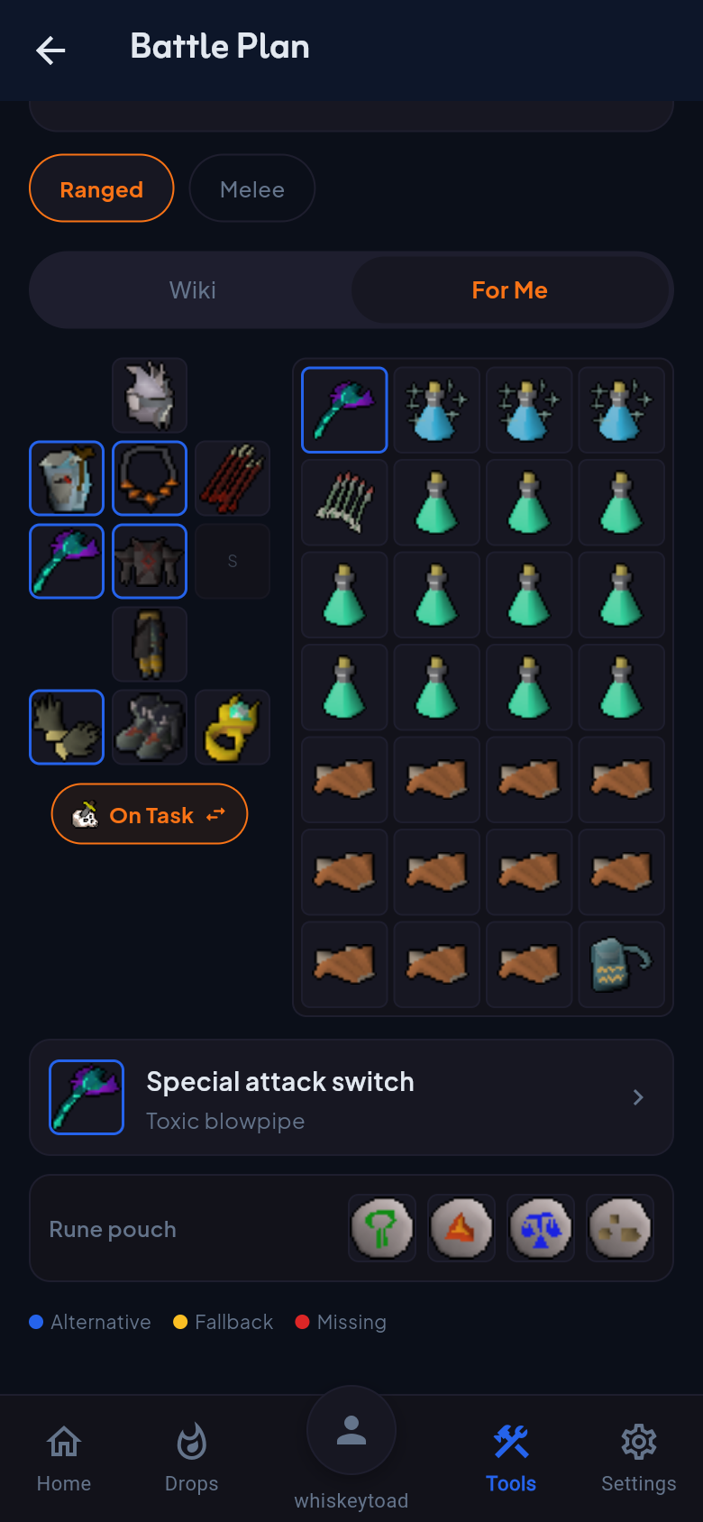 Mystix Battle Plan with gear matched to your bank